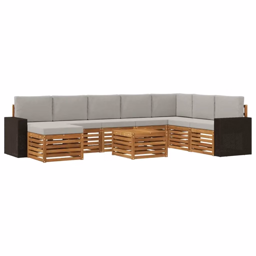 Set di divani da esterno vidaXL in legno di acacia con cuscini, beige e grigio – 2