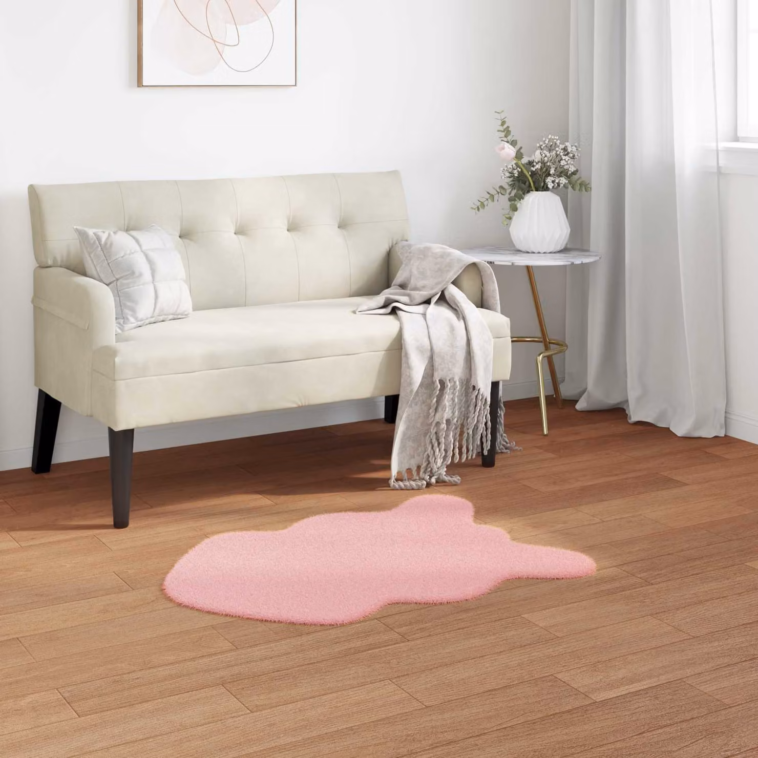 Tappeto antiscivolo moderno vidaXL in ecopelliccia rosa, rettangolare
