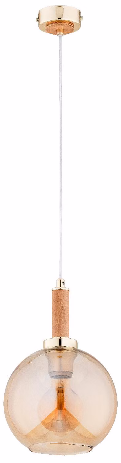 Lampada a sospensione HETTY oro-legno chiaro-ambra 1xE27x15W vetro dim.: 90x25x25 cm IP20 Alfa