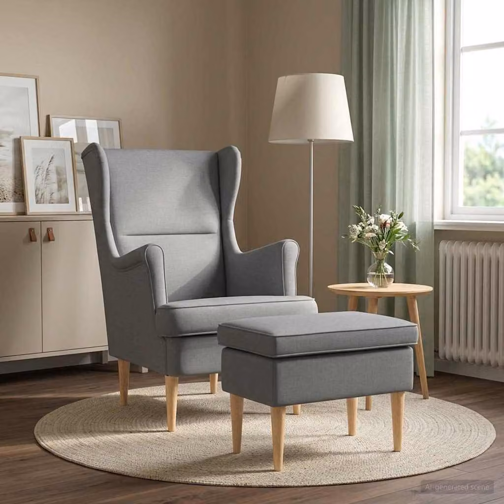 Set di Poltrona con Ottomano vidaXL in Tessuto Grigio per Soggiorno e Camera da Letto