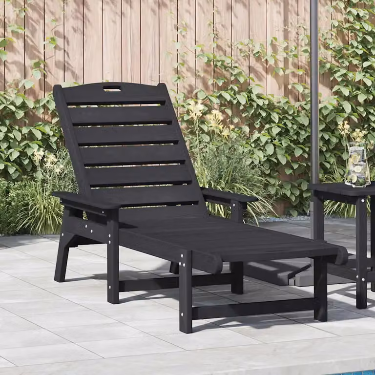 vidaXL Lettino da sole nero con poggiatesta regolabile in materiale sintetico resistente alle intemperie per giardino e terrazza