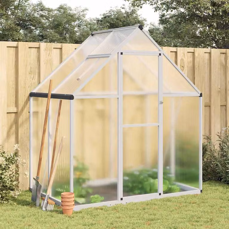 vidaXL Telaio Serra in Alluminio Argento con Copertura in Policarbonato Trasparente L/P/H: 169 x 114 x 195 cm