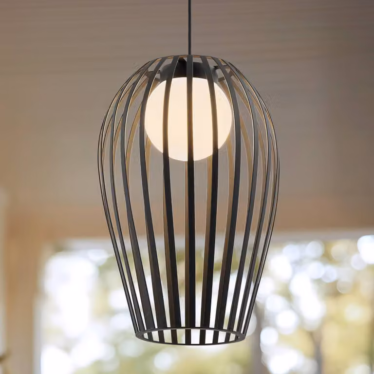 Lampada a sospensione da esterno Lucande Marrin, nera, metallo, Ø 31 cm Marrin Lucande, dimmerabile, Nero, Soggiorno / Sala da pranzo, Metallo, Moderno