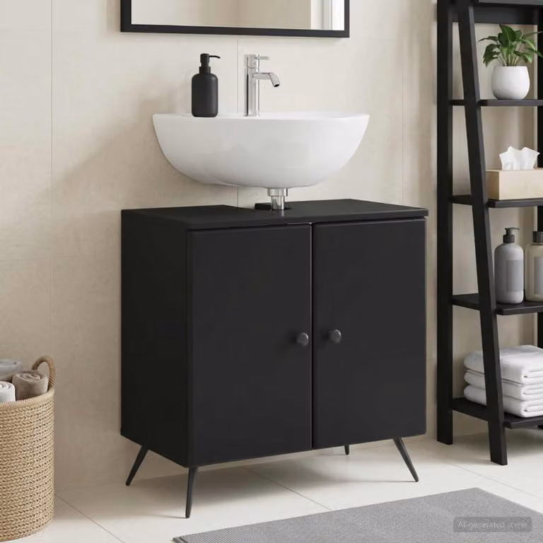 Armadio per lavabo da bagno vidaXL BREDA nero con ante a battente L: 59,5 cm, P: 31,5 cm, H: 59 cm