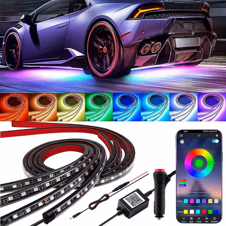 Luci sottoscocca LED RGB - App - Musica - Set di 4 - Impermeabile IP68 - 252 LED