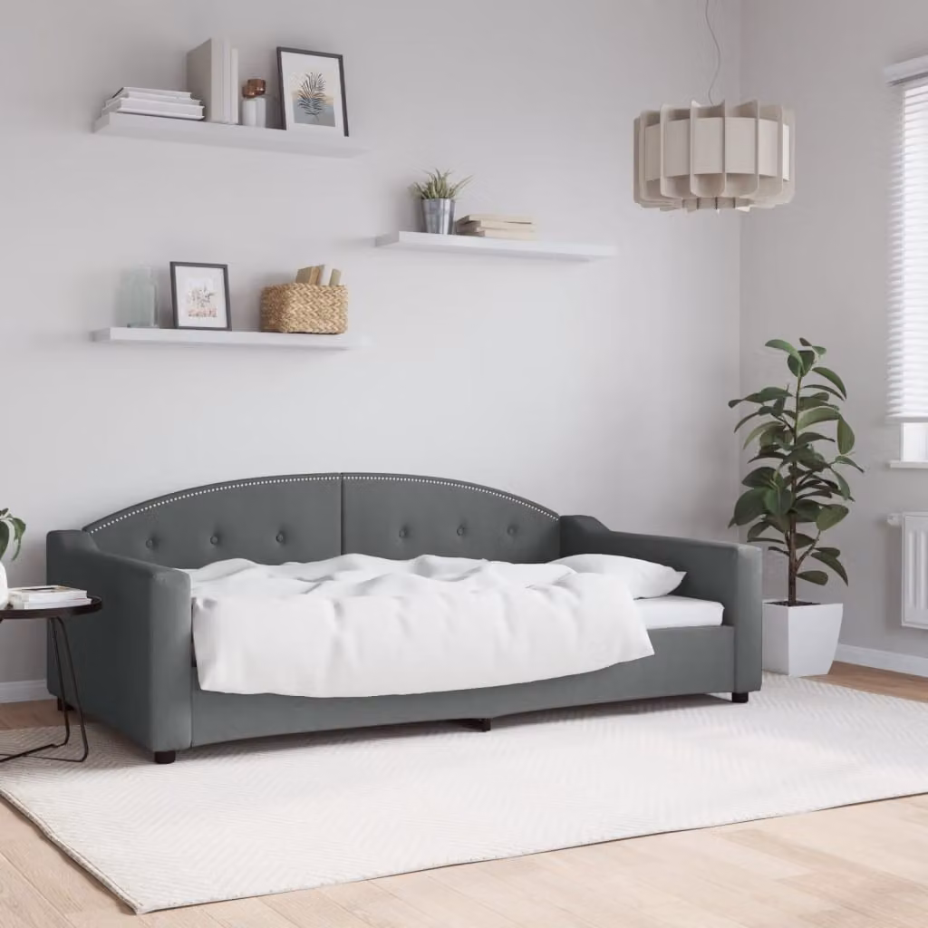 Letto da giorno moderno vidaXL in tessuto grigio con struttura in legno e metallo L/P: 100 x 200 cm