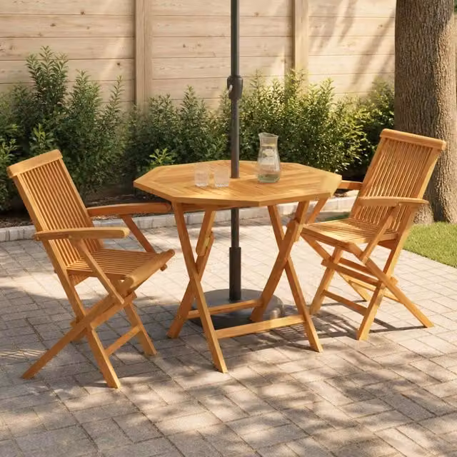 Set Bistro da Giardino Pieghevole 3 Pezzi vidaXL in Legno di Teak Marrone – 1