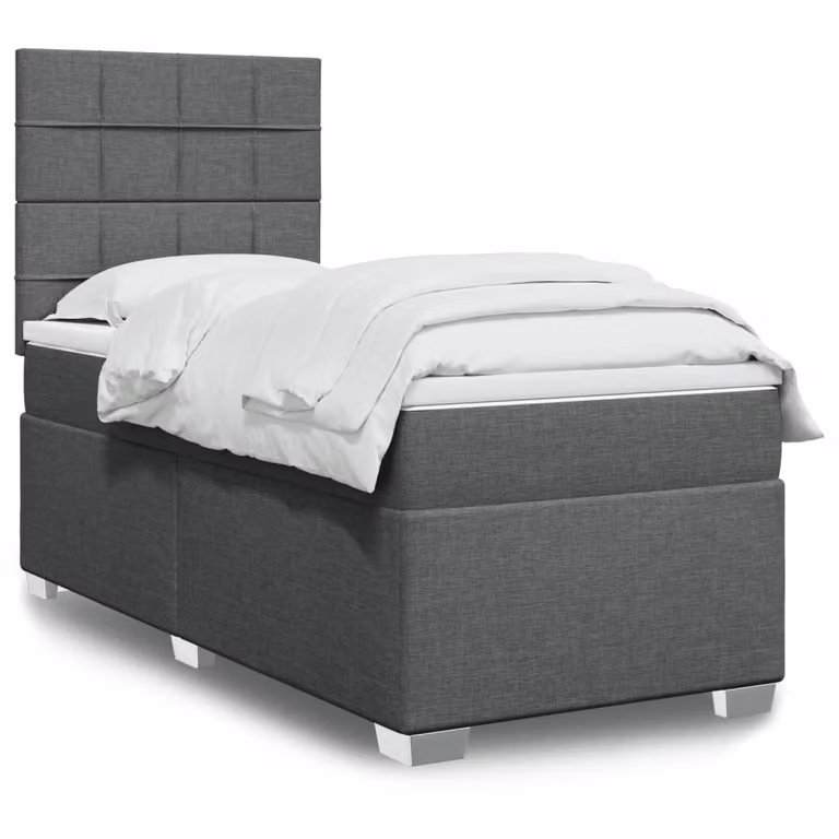vidaXL Giroletto a Molle Ibrido con Materasso in Tessuto Grigio e Bianco L/P/H: 190 x 90 cm