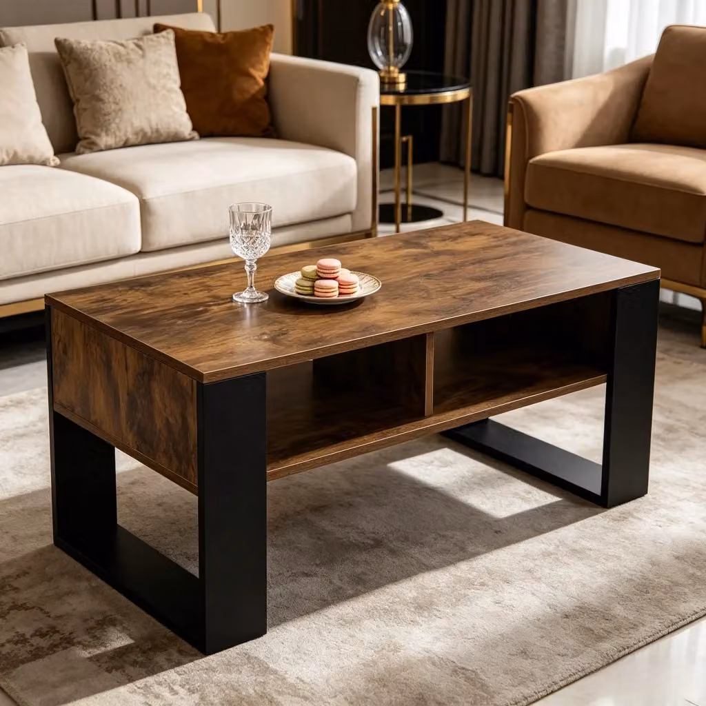 Tavolino da salotto moderno REDOM in legno nero e marrone L: 90 cm, P: 45 cm, H: 45 cm – 2