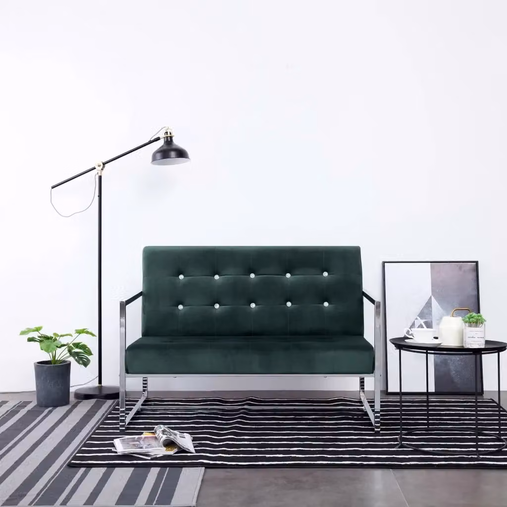 Divano da soggiorno moderno in velluto verde con struttura in legno e metallo L: 114 cm, P: 78 cm, H: 81 cm – 2