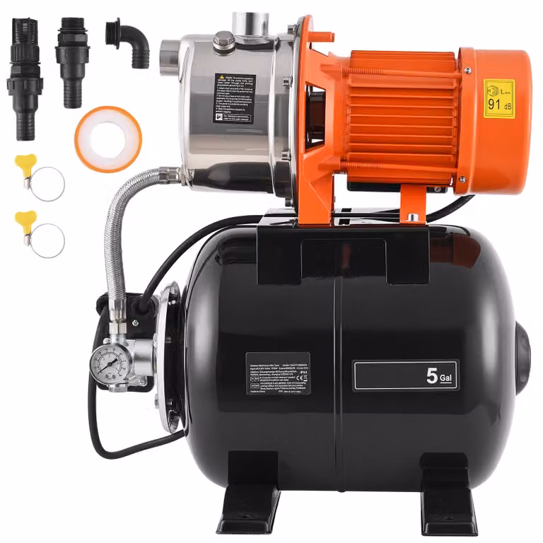 Pompa idrica domestica SucceBuy 1176 W, 6000 l/h, pompa a getto con serbatoio a pressione da 19 l, prevalenza di 57 m, dotata di sistema di erogazione automatica dell'acqua e testa della pompa in acciaio inossidabile, ideale per l'irrigazione del giardino