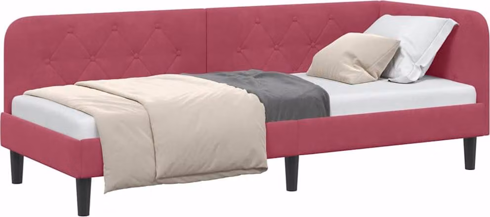 Cornice del letto ad angolo Rosso Vino 80 x 200 cm Velluto