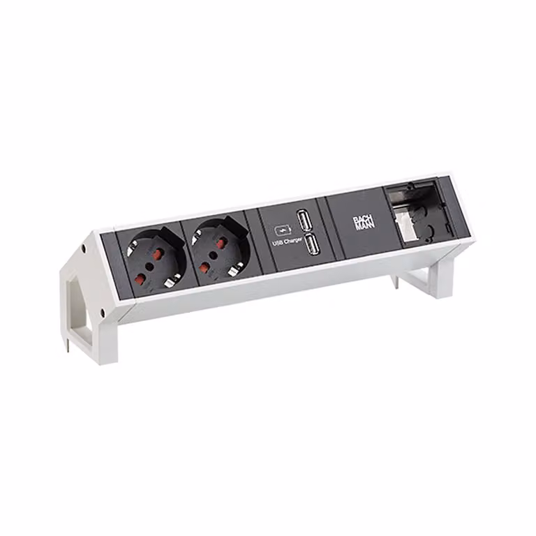 BACHMANN DESK2 2xP40 Caricatore USB 1xCM, Strom 0,2m GST18 RAL9010 Italia