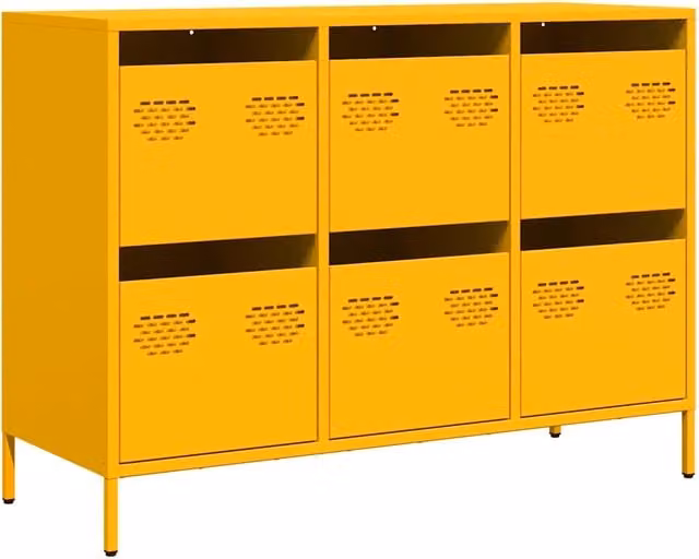 Credenza | Madia | Buffet da pranzo | Armadio da pranzo Giallo Senape 101,5x39x73,5 cm Acciaio Laminato Freddo