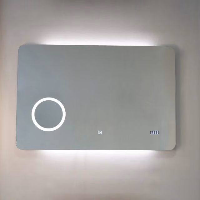 Specchio led 100x70 con lente e orologio