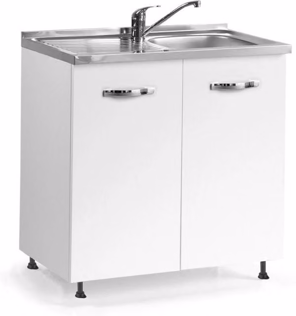 Sottolavello 2 ante 80x60 bianco frassinato con lavello vasca gocciolatoio sinistro incluso