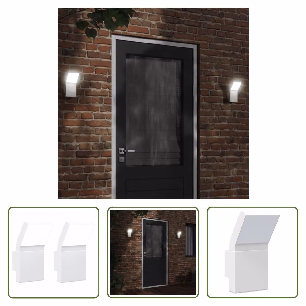 The Living Store Applique da esterno a LED 2 pz. Alluminio pressofuso bianco