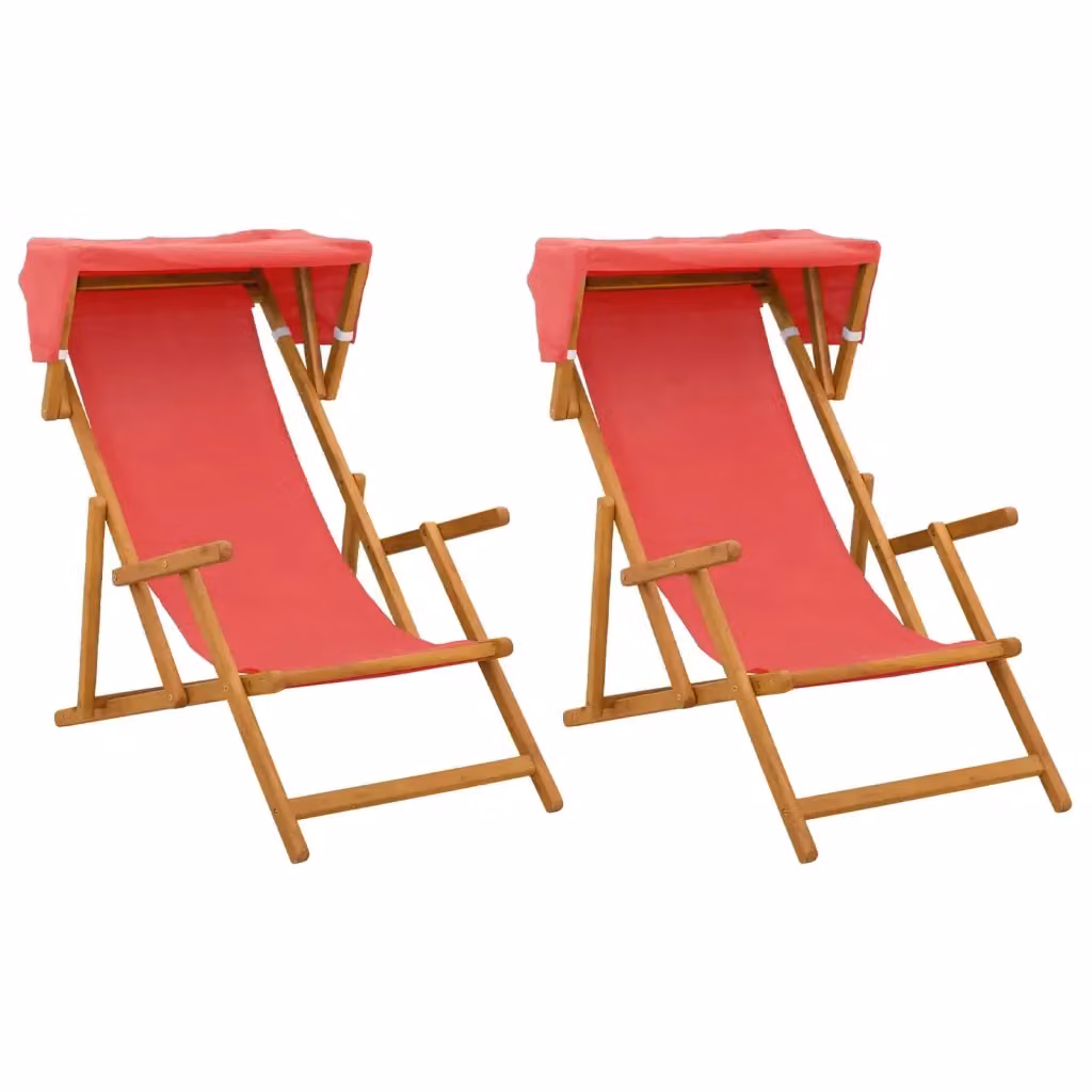 Set di 2 lettini da giardino vidaXL in legno di eucalipto rosso con tendalino parasole e tessuto resistente ai raggi UV – 2