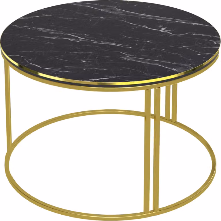 In And OutdoorMatch Tavolino Maribell - Rotondo - 50x80 cm - Marmo nero e oro - Truciolare e metallo - Design elegante