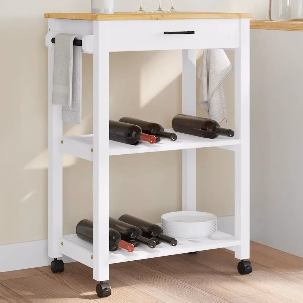 Carrello da Cucina MONZA in Legno Massello di Pino, Colore Bianco e Beige, L/P/H: 60 x 40 x 88,5 cm – 2