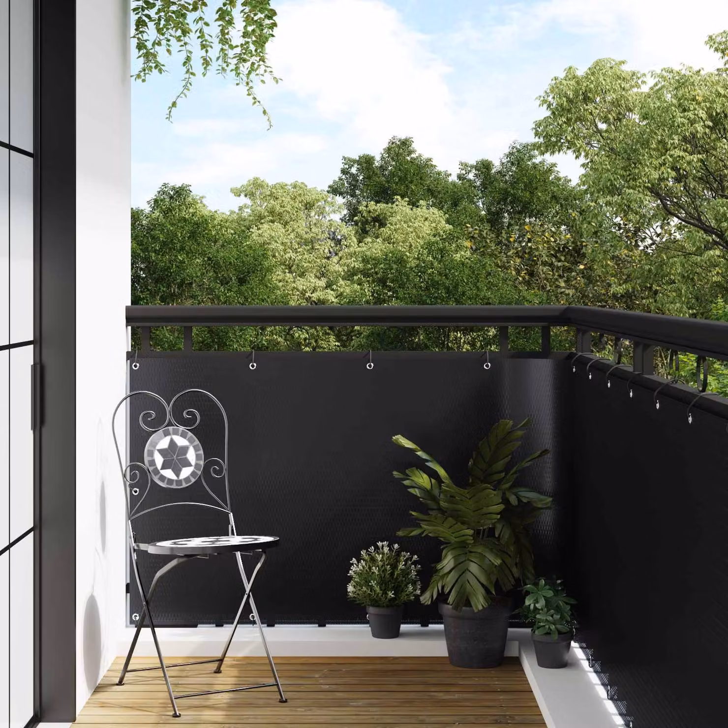 Schermo per balcone vidaXL in polyrattan nero con occhielli L: 600 cm, H: 90 cm
