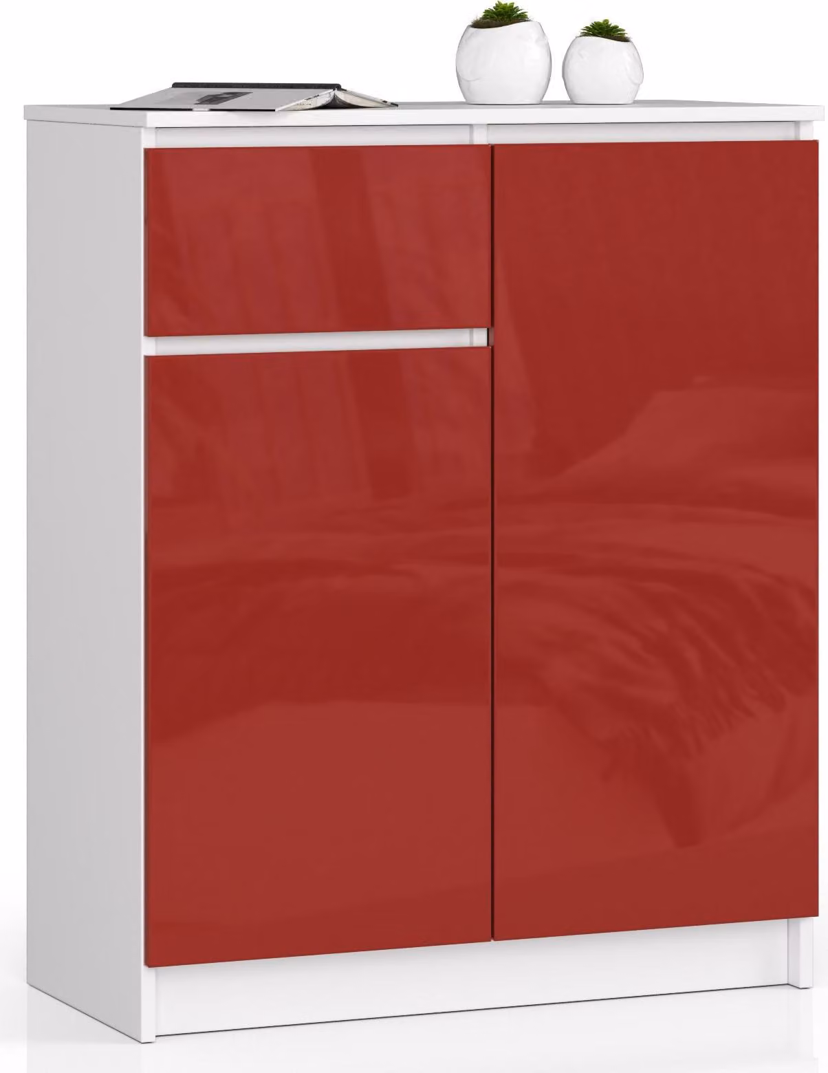 Akord Cassettiera 2 Ante 1 Cassetto Bianco-Rosso Lucida 80X40X99 Cm