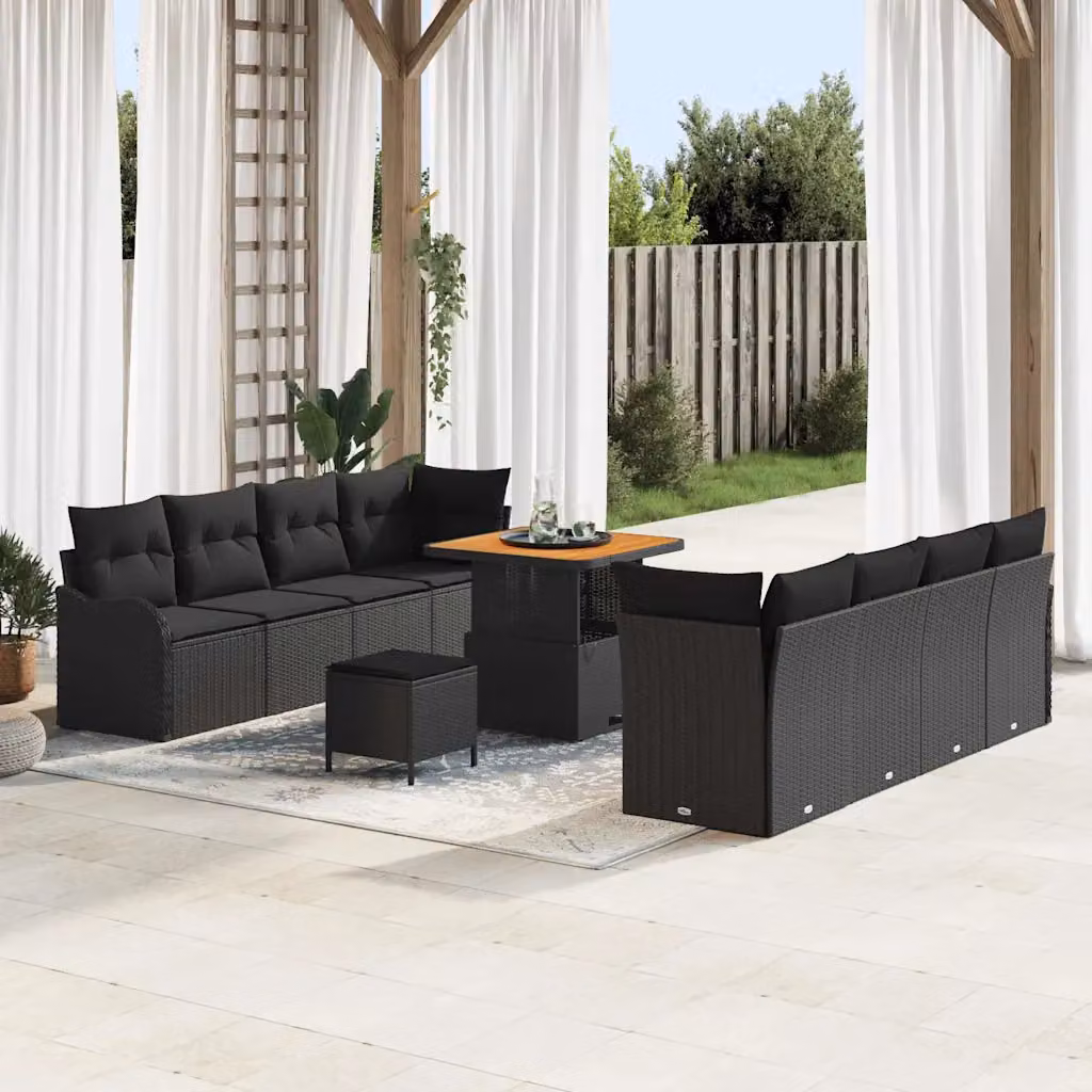 vidaXL Set Divano da Giardino Moderno 11 Pezzi con Cuscini Nero – 1