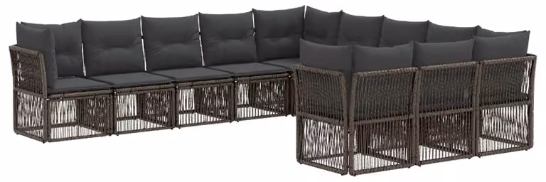 Set da giardino composto da 11 pezzi, colore grigio, realizzato in rattan sintetico