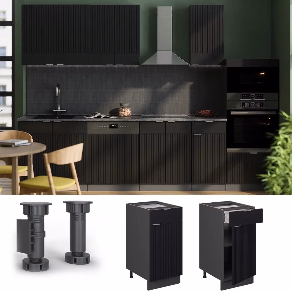 Mobiletto base per cucina Vicco Fame-Line Nero rigato/Antracite L: 40 cm senza piano di lavoro – 2