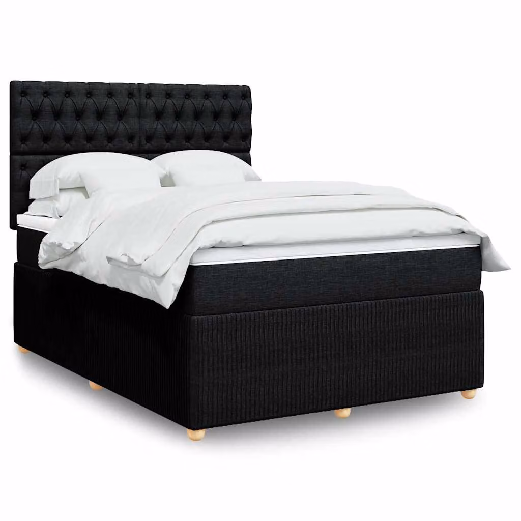 vidaXL Giroletto a Molle Ibrido con Materasso in Tessuto Nero L/P/H: 140 x 190 x 150,5 cm – 1