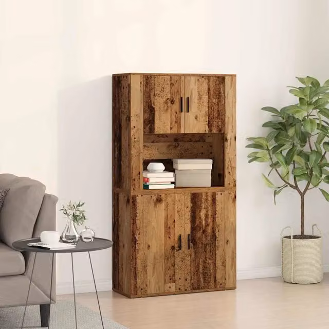 Credenza moderna vidaXL in legno ingegnerizzato e metallo, colore marrone, L: 80 cm, P: 33 cm, H: 150 cm – 1