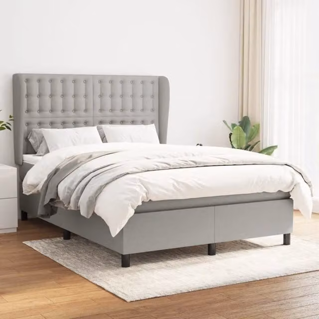 Letto Ibrido vidaXL con Giroletto a Molle e Materasso Grigio Chiaro e Bianco L/P/H: 203 x 147 x 128 cm