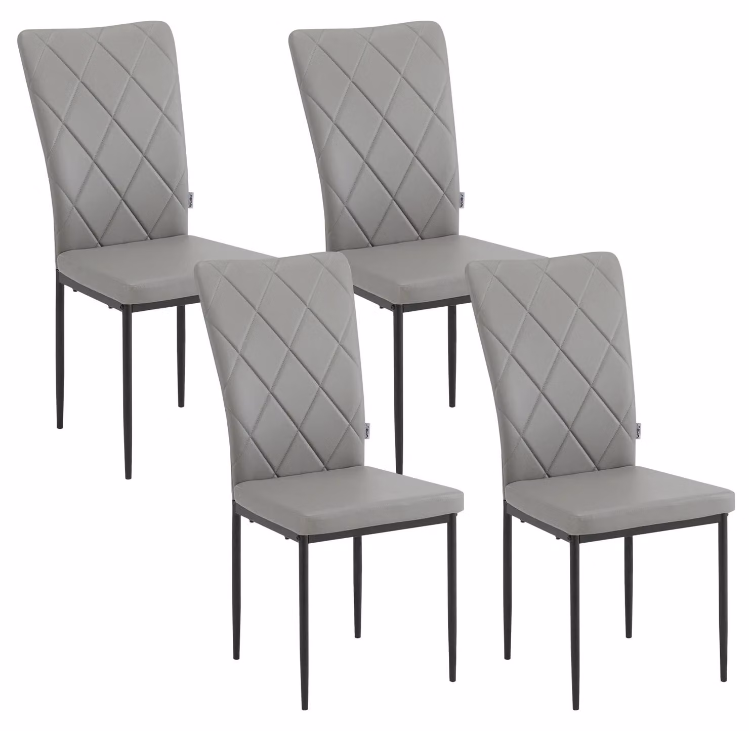 Set di sedie da pranzo - Sedie per cucina - 4 pezzi - Schienale alto - Imbottite - Gambe in metallo - Ecopelle grigia