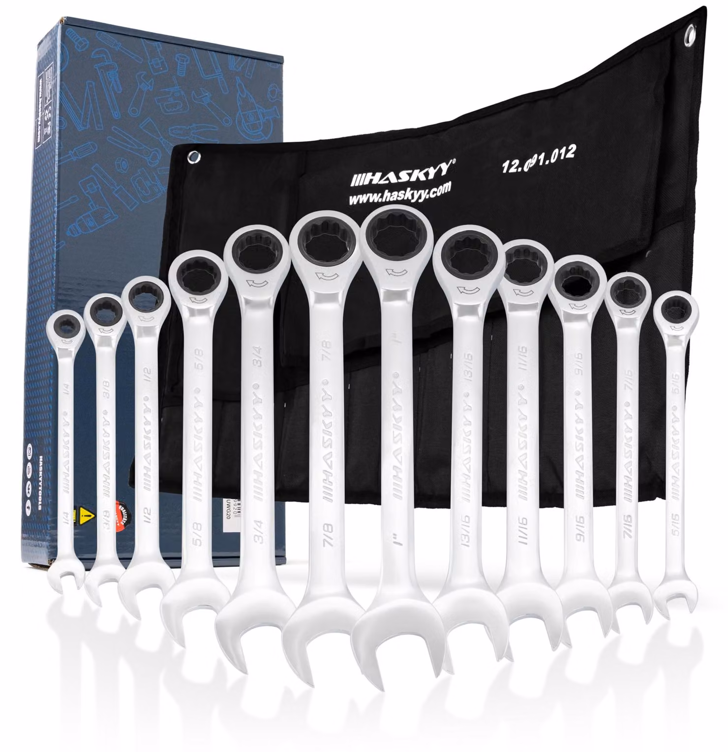Set di 12 chiavi a bussola, da 1/4" a 1"