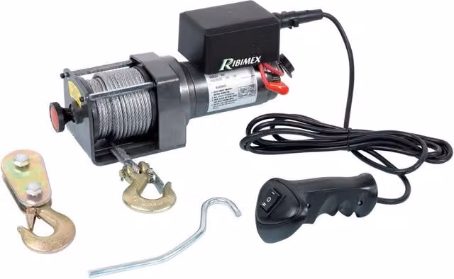 Verricello elettrico Ribitech da 14 kg con comando a distanza in metallo nero e acciaio