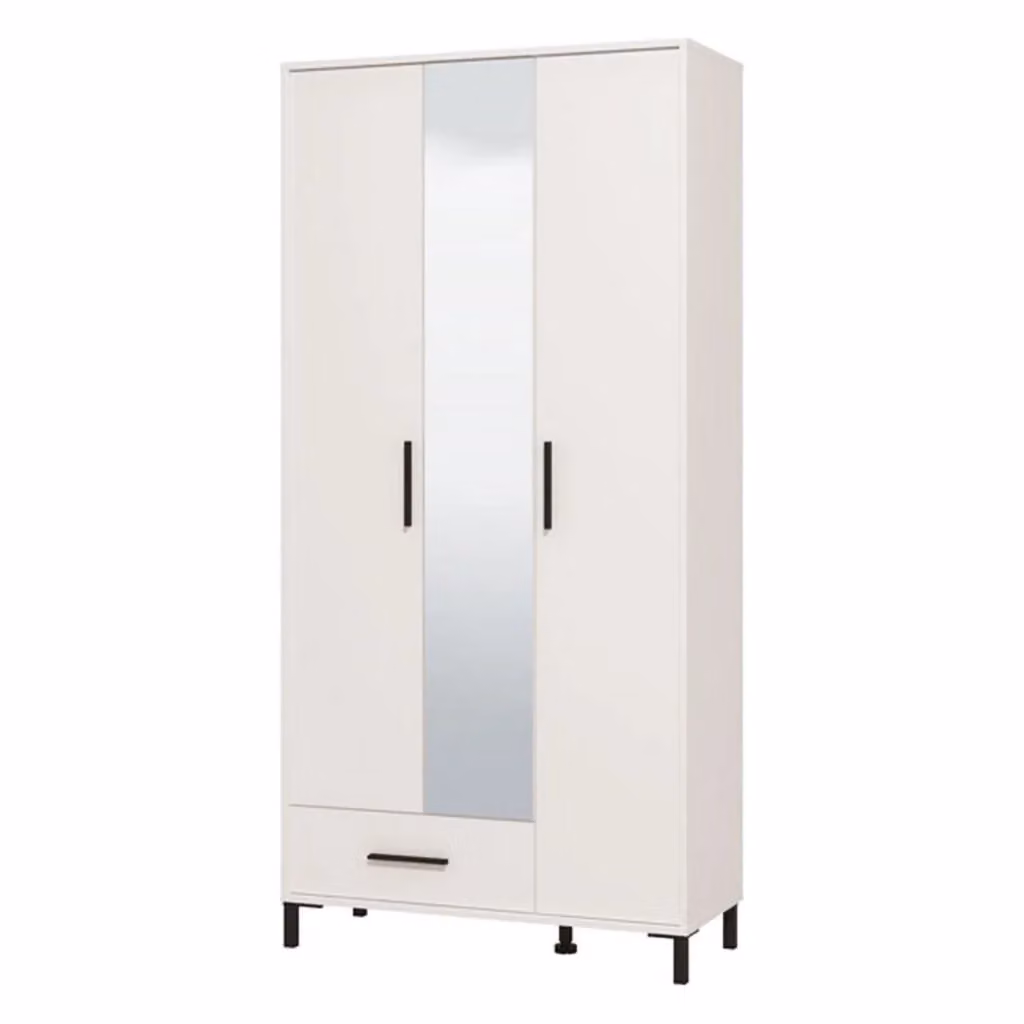 Armadio da camera da letto DMORA con ante a specchio e ripiani interni, design moderno in finitura bianco opaco, L: 93 cm, H: 192,5 cm – 2