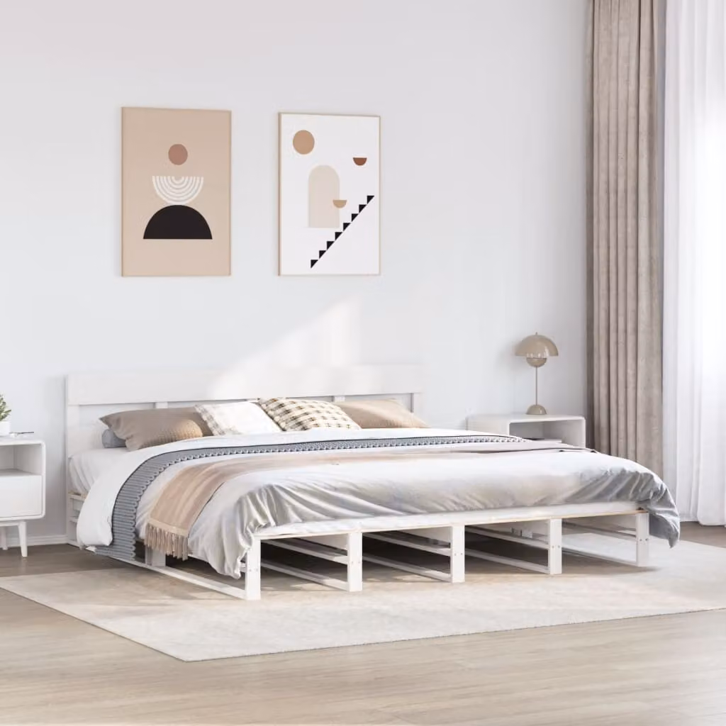 Letto senza materasso vidaXL in legno massello di pino bianco L 180 cm x P 200 cm
