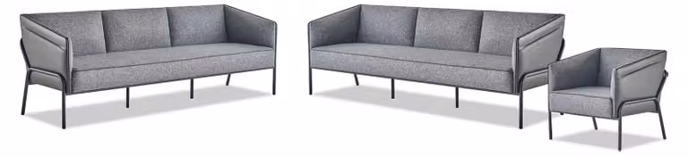 Sofagarnituren Leder Grau Modern 3-Sitzer 2x Sessel Textil Edelstahl Holz