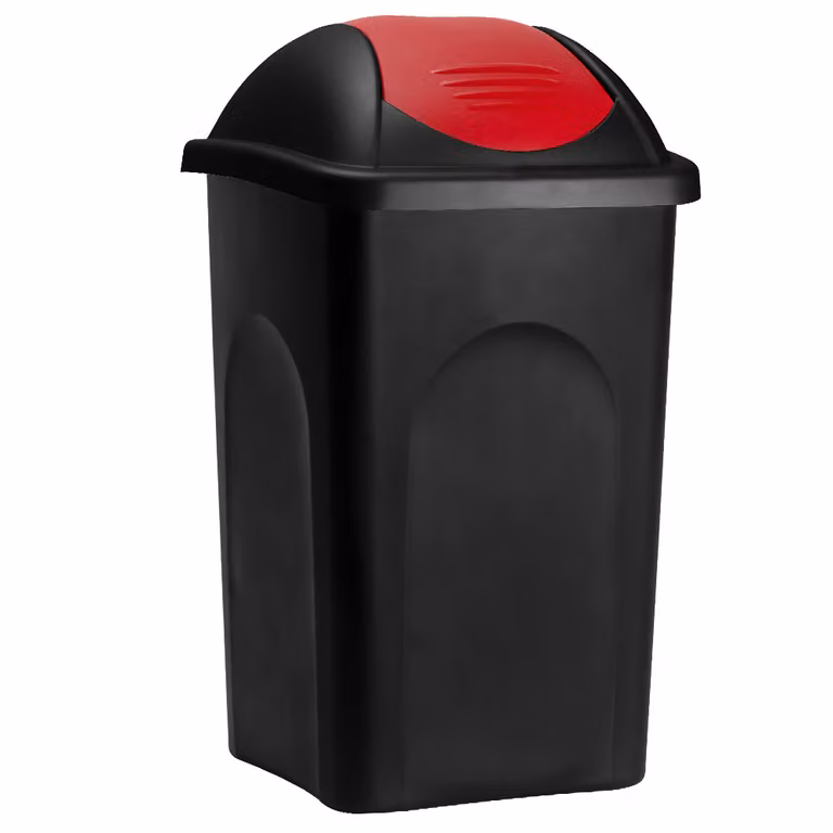 Set di 4 cestini per rifiuti Deuba con coperchio basculante e filtro per odori in plastica, colore nero, capacità 60 l