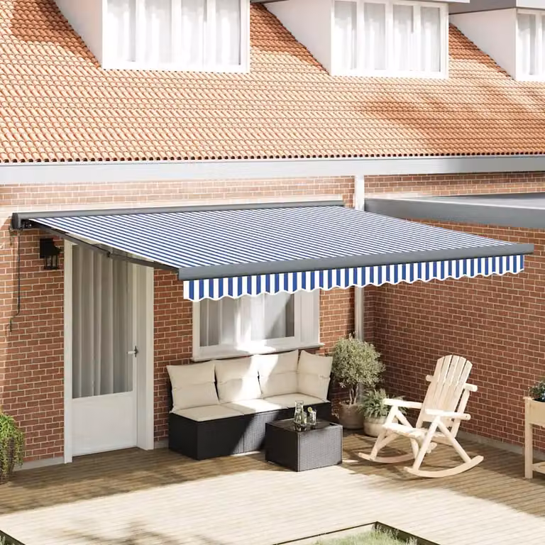 vidaXL Tenda Sole Retrattile Blu e Bianca 3,5x2,5m Tessuto e Alluminio