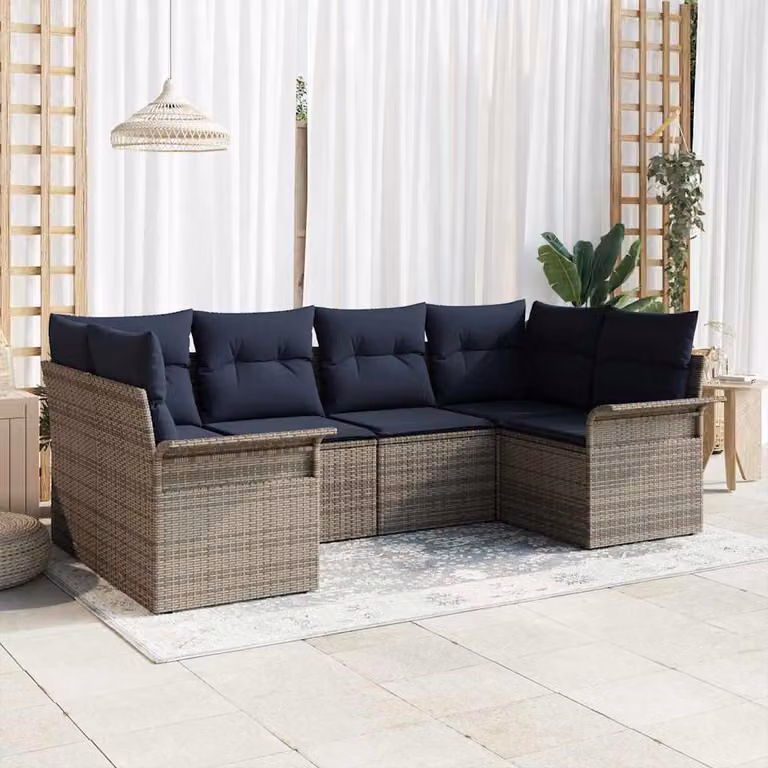 Maison Exclusive - Set da giardino composto da 6 pezzi, divano, colore grigio, realizzato in rattan sintetico