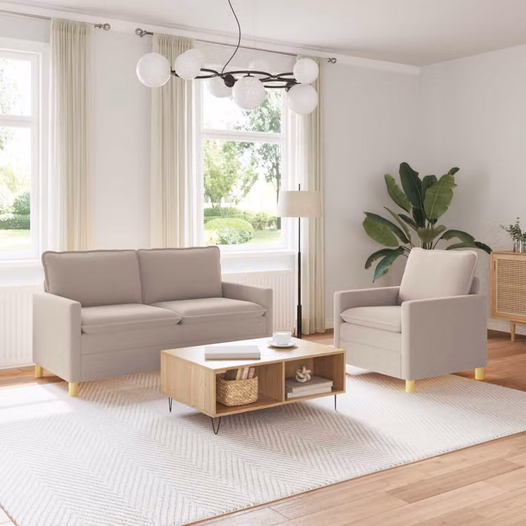 Set di 2 divani moderni vidaXL in tessuto grigio con struttura in metallo e coperture rimovibili
