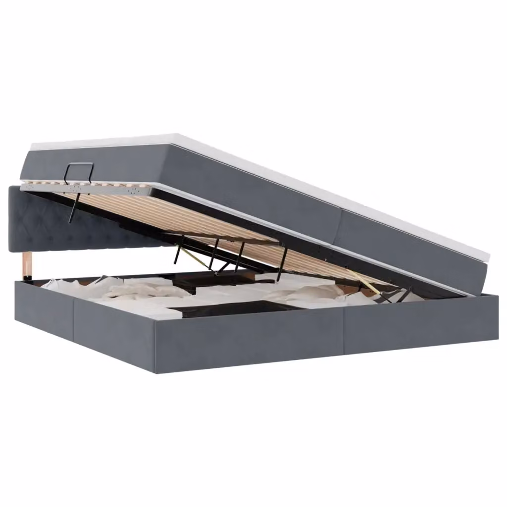 Letto con contenitore e illuminazione LED vidaXL in velluto grigio con porta USB L: 200 cm, P: 200 cm, H: 204 cm – 2