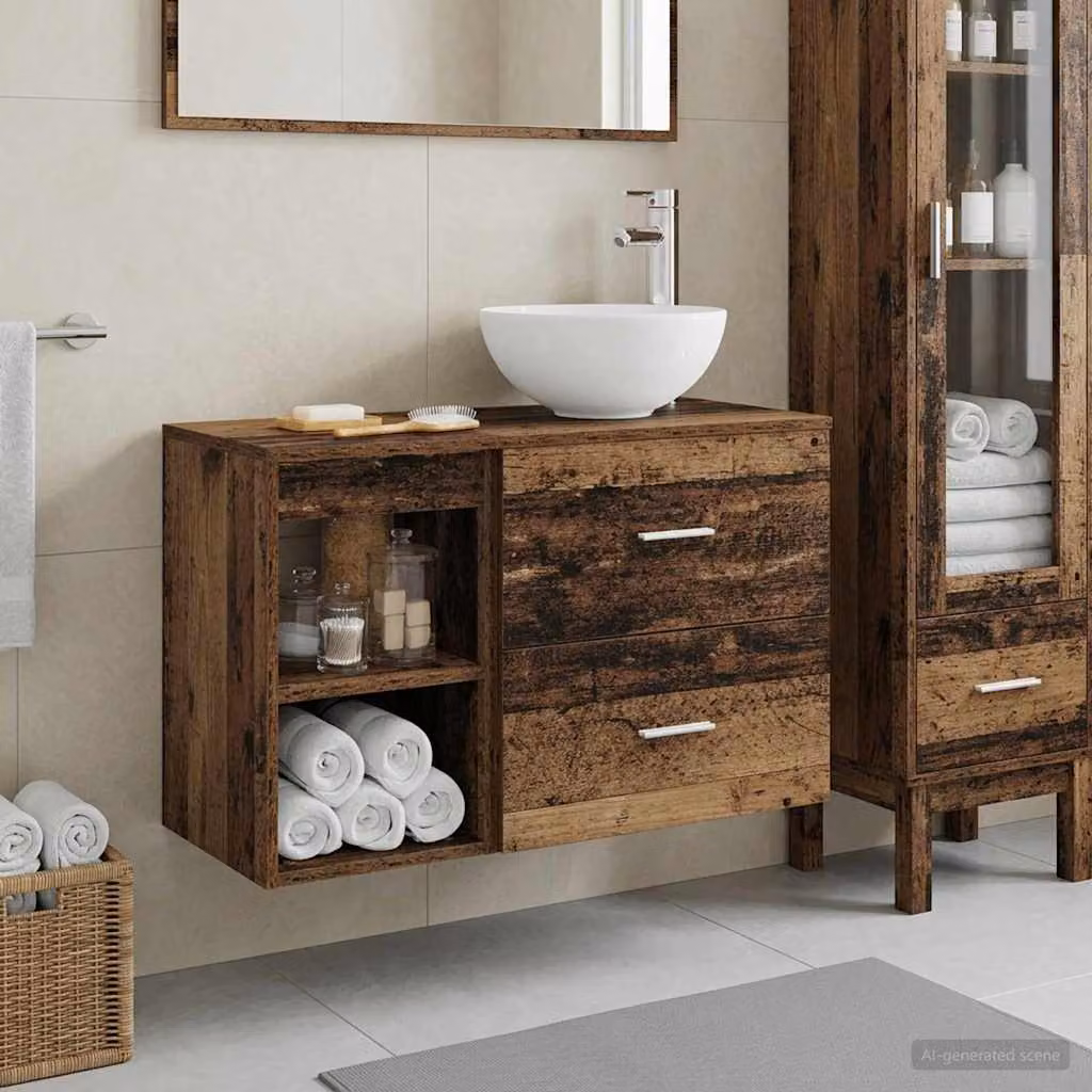 Set di mobili da bagno moderno vidaXL in legno marrone composto da mobile lavabo e pensile a parete