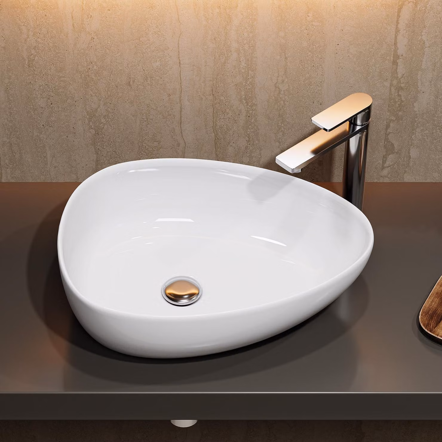 HOROW Lavabo ovale da appoggio, 47 x 35 cm Lavabo moderno con bordo sottile, bianco Lavabo elegante per bagni piccoli e toilette per ospiti
