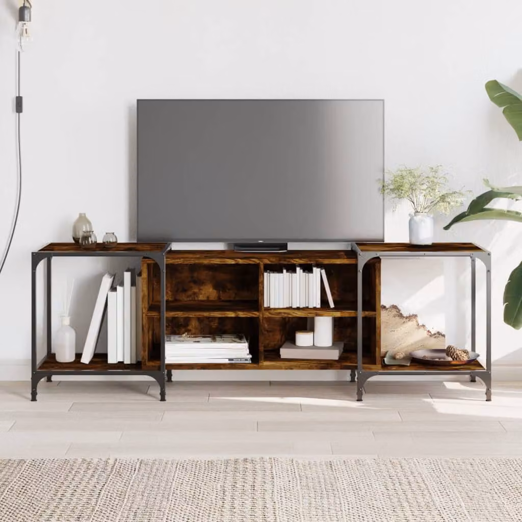 Mobile Porta TV vidaXL Rovere Fumo in Legno e Metallo con Ruote L: 153 cm, P: 37 cm, H: 50 cm