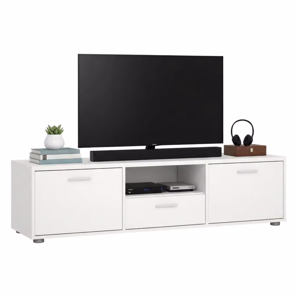 Mobile porta TV Charo DMORA Bianco con un cassetto e passacavi, L: 147.2 cm, P: 39.8 cm, H: 38.4 cm – 2