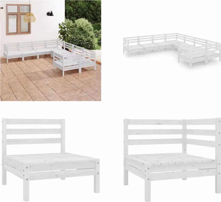 vidaXL set salotto da giardino 8 pezzi in legno massiccio di pino bianco - set salotto da giardino - set salotto da esterno - divano in legno - divano da giardino in legno