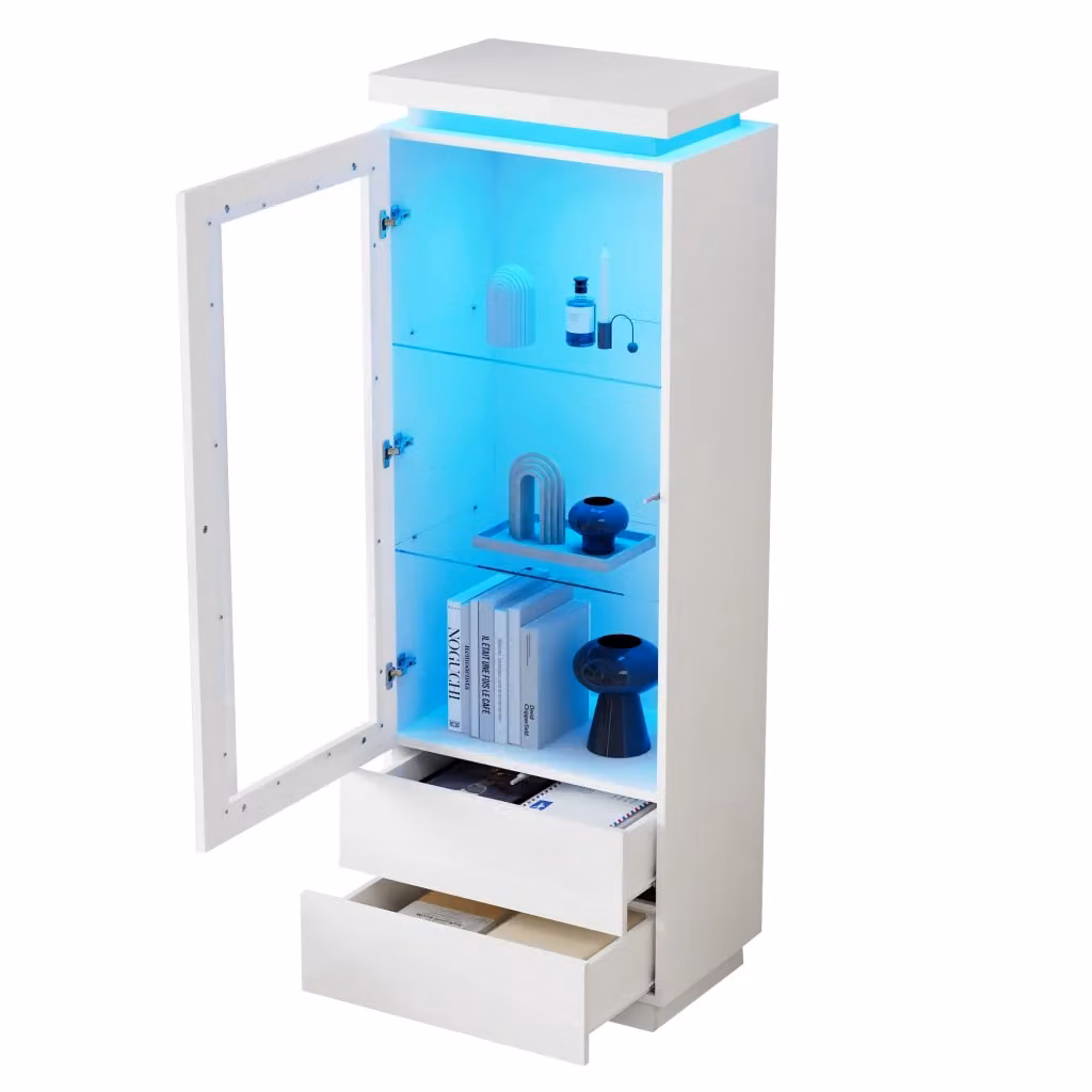 Mobile vetrina Minimal con ante in vetro e illuminazione LED, bianco lucido, L: 60 cm, P: 40 cm, H: 171 cm – 2
