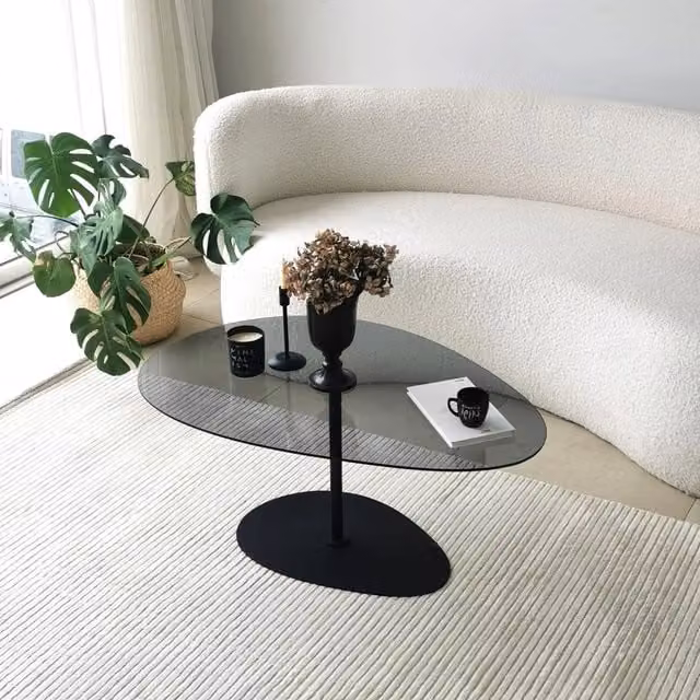 Tavolino da salotto moderno DMORA Tremiti con piano in vetro temperato trasparente e struttura nera, L 90 cm x P 60 cm x H 40 cm – 1